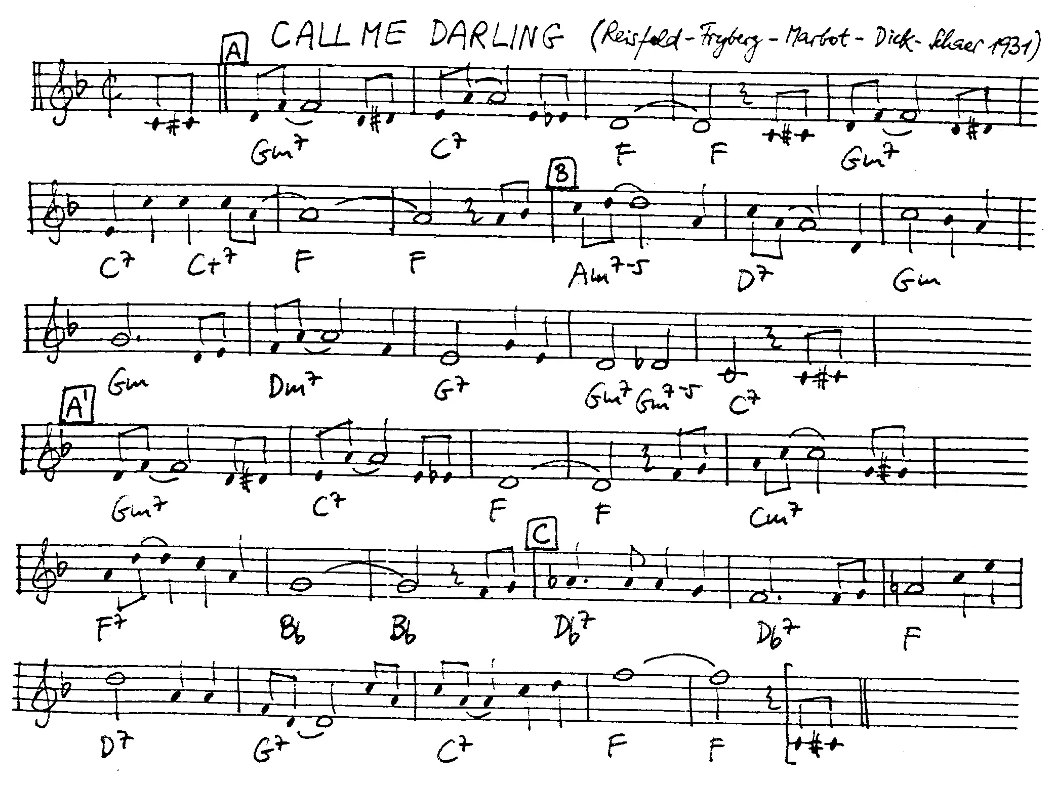 call me darling free jazz leadsheet - Courtesy of the Jungle Jazz Band